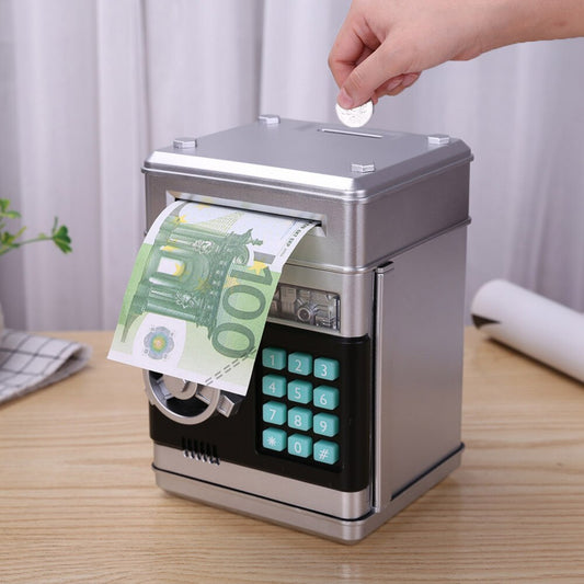 Alcancía electrónica ATM Mini caja de dinero contraseña de seguridad masticar monedas máquina de depósito en efectivo regalo de Navidad para niños 